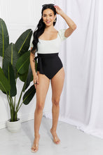 Load image into Gallery viewer, Marina West Swim Salty Air Puff Sleeve One-Piece in Cream/Black