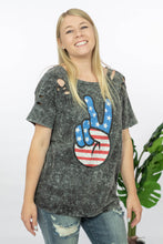 Load image into Gallery viewer, BiBi Peace, Love, USA Acid Wash Graphic Tee with Laser Cut