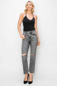 RISEN High Waist Distressed Straight Jeans