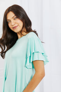Culture Code Mi Amor Round Neck Ruffle sleeve length Top in Blue