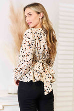 Load image into Gallery viewer, Double Take Printed Tied Plunge Peplum Blouse