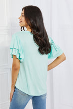 Load image into Gallery viewer, Culture Code Mi Amor Round Neck Ruffle sleeve length Top in Blue