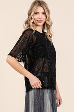 Load image into Gallery viewer, GeeGee Round Neck Drop Shoulder Mesh Glitter Top