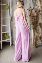 Load image into Gallery viewer, Veveret Pocketed Spaghetti Strap V-Neck Wide Leg Jumpsuit