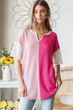 Load image into Gallery viewer, Heimish Contrast Waffle-Knit Half Sleeve Blouse