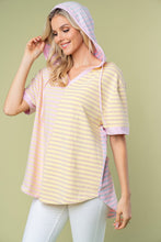 Load image into Gallery viewer, White Birch Striped Short Sleeve Drawstring Hooded Top