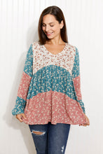 Load image into Gallery viewer, ODDI Contrast Floral Babydoll Blouse