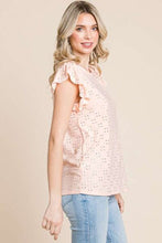 Load image into Gallery viewer, Culture Code Eyelet Round Neck Ruffled Cap Sleeve Top