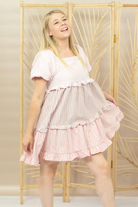 BiBi Sweetheart Style Color Block Tiered Dress
