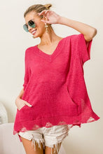 Load image into Gallery viewer, BiBi Distressed Hem V-Neck Slit Sweater