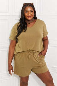 Zenana Morning Coffee V-Neck Top & Shorts Lounge Set