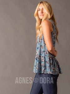 Agnes & Dora™ Relaxed Ruffle Tank Chambray/Blush Floral