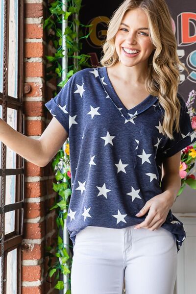 Heimish Star Print V-Neck Short Sleeve T-Shirt