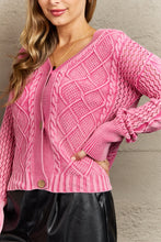 Load image into Gallery viewer, HEYSON Soft Focus Wash Cable Knit Cardigan in Fuchsia