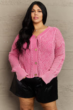 Load image into Gallery viewer, HEYSON Soft Focus Wash Cable Knit Cardigan in Fuchsia