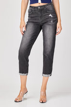Load image into Gallery viewer, RISEN Distressed High-Rise Boyfriend Jeans in Black