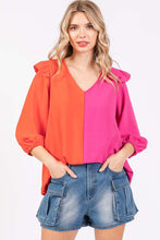 Load image into Gallery viewer, GeeGee Ruffle Trim Contrast Blouse