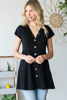 Heimish Buttoned V-Neck Tiered Top