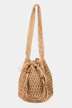 Load image into Gallery viewer, Fame Straw Braided Drawstring Tote Bag with Tassel