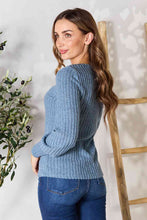 Load image into Gallery viewer, Double Take Ribbed Round Neck Lantern Sleeve Blouse