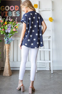 Heimish Star Print V-Neck Short Sleeve T-Shirt