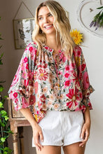 Load image into Gallery viewer, First Love Printed Tie Neck Flounce Sleeve Blouse