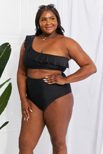 Load image into Gallery viewer, Marina West Swim Seaside Romance Ruffle One-Shoulder Bikini in Black