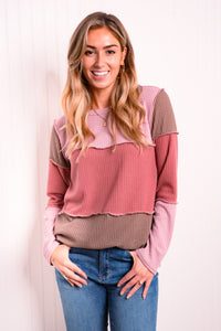 Heimish Color Block Exposed Seam Waffle-Knit Top