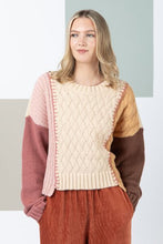 Load image into Gallery viewer, Very J Color Block Cable Knit Long Sleeve Sweater