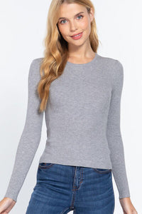 ACTIVE BASIC Ribbed Round Neck Long Sleeve Knit Top