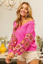 Load image into Gallery viewer, BiBi V-Neck Crochet Long Sleeve Sweater