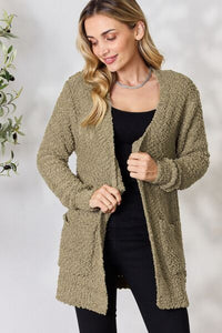 Zenana Falling For You Open Front Popcorn Cardigan