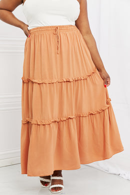 Zenana Summer Days Ruffled Maxi Skirt in Butter Orange