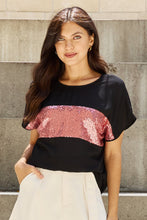 Load image into Gallery viewer, Sew In Love Shine Bright Center Mesh Sequin Top in Black/Mauve