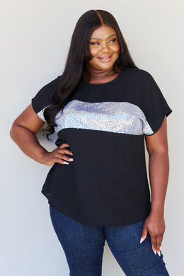 Sew In Love Shine Bright Center Mesh Sequin Top in Black/Silver