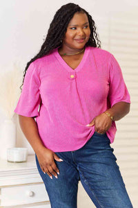 Sew In Love Ribbed V-Neck Short Sleeve Top