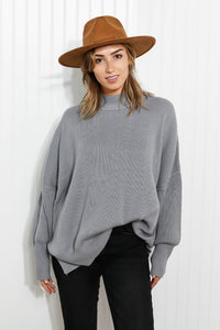 Zenana Comfort Awaits Slouchy Side Slit Sweater
