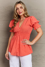 Load image into Gallery viewer, Culture Code Whimsical Wonders V-Neck Puff Sleeve Button Down Top