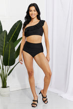 Load image into Gallery viewer, Marina West Swim Seaside Romance Ruffle One-Shoulder Bikini in Black