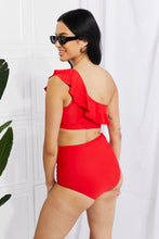 Load image into Gallery viewer, Marina West Swim Seaside Romance Ruffle One-Shoulder Bikini in Red