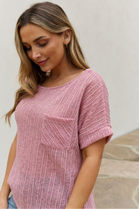 e.Luna Chunky Knit Short Sleeve Top in Mauve