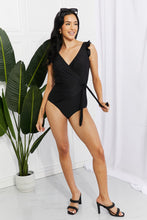 Load image into Gallery viewer, Marina West Swim Float On Ruffle Faux Wrap One-Piece in Black