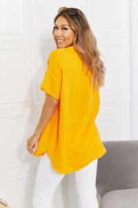 Zenana Summer Breeze Gauze Short Sleeve Shirt in Mustard