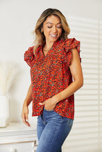 Load image into Gallery viewer, Double Take Floral Flutter Sleeve Notched Neck Blouse