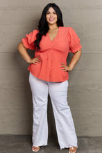 Load image into Gallery viewer, Culture Code Whimsical Wonders V-Neck Puff Sleeve Button Down Top