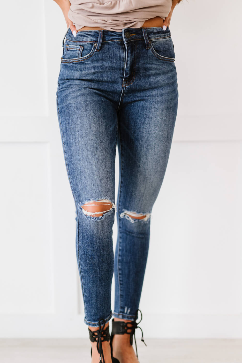 RISEN Amber High-Waisted Distressed Skinny Jeans