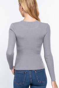 ACTIVE BASIC Ribbed Round Neck Long Sleeve Knit Top