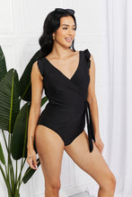 Load image into Gallery viewer, Marina West Swim Float On Ruffle Faux Wrap One-Piece in Black