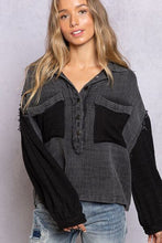 Load image into Gallery viewer, POL Oversize Contrast Long Sleeve Half Button Blouse