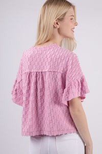 VERY J Texture Ruffle Short Sleeve Top